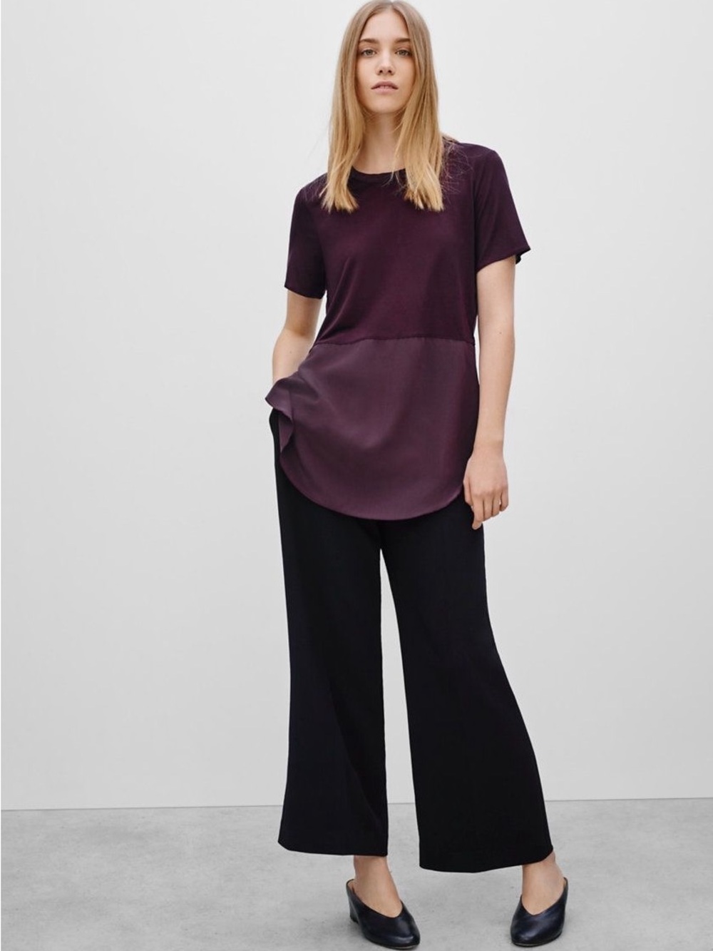 2/$25 Aritzia Wilfred Mixed Media Silk Tunic Top - Dark Plum